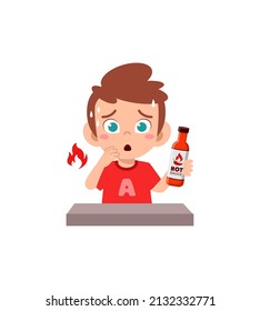 little boy eat hot sauce and not feeling well