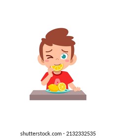 Little Boy Eat Sour Lemon And Show Funny Expression