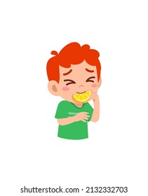 little boy eat sour lemon and show funny expression