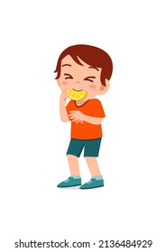 little boy eat sour lemon and show funny expression