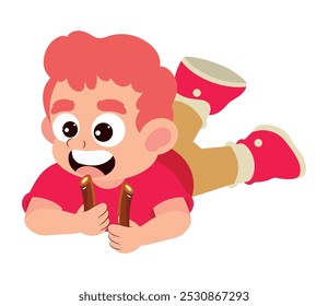 little boy eating chocolate sticks character