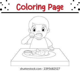 little boy eating fried chicken coloring page