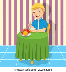Little Boy Eating Meal Vector Illustration