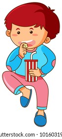 Niñito comiendo palomitas de maíz y bebiendo sosa ilustración