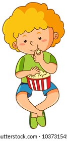 Little boy eating popcorn illustration