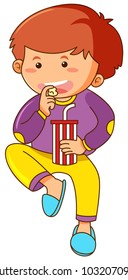 Little boy eating snack and drinking soda illustration