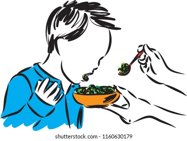 LITTLE BOY EATING VECTOR ILLUSTRATION