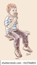 little boy eats ice cream