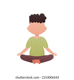 Little boy is engaged in meditating. Isolated. Cartoon style. Vector illustration