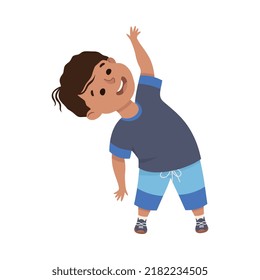 Little Boy Engaged in Physical Education Stretching During Class at School Vector Illustration