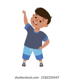 Little Boy Engaged in Physical Education Stretching During Class at School Vector Illustration