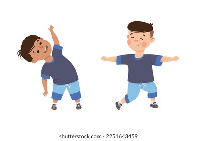 Little Boy Engaged in Physical Education at School Vector Set