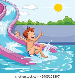 Little boy enjoying the water ride vector illustration