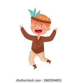 Little Boy as Ethnic American Indian Dancing Vector Illustration