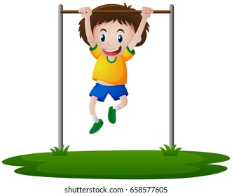 Little boy exercising on bar illustration