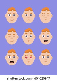 Little boy expressing different emotions, set of male child avatar