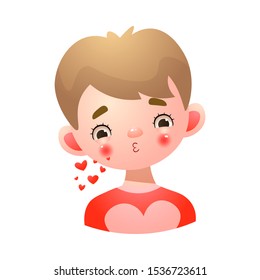 Little boy face blowing kiss vector illustration
