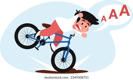 Un niño se cae de su bicicleta, un niño está herido. Ilustración vectorial de acciones