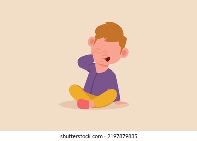 Little boy feel sleepy and want to sleep. Before sleep activity concept. Colored flat graphic vector illustration isolated.
