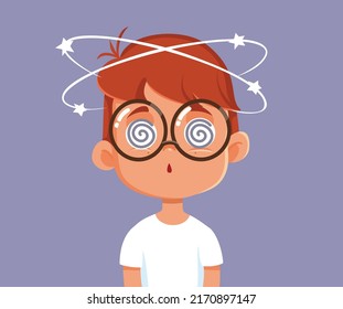 
Little Boy Feeling Dizzy And Nauseated Vector Cartoon. Child Suffering From Exhaustion Having Blurry Vision
