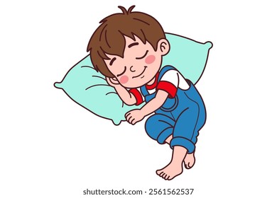 The little boy fell asleep. Vector illustration in cartoon style.