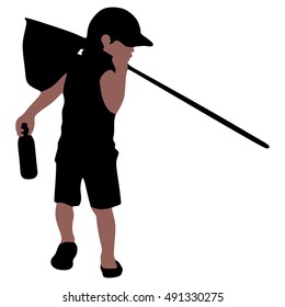 Little boy is fishing