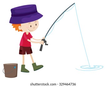 Little Boy Fishing Alone Illustration