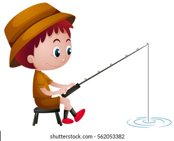 Little Boy Fishing Alone Illustration