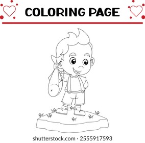 little boy is fishing got small fish coloring page for kids