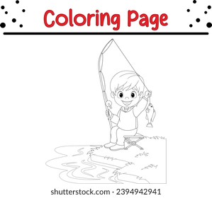 little boy fishing lake coloring page