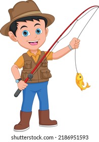 Little Boy Fishing On White Background