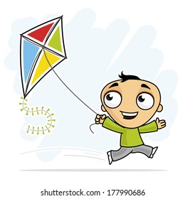 Little boy flying kite