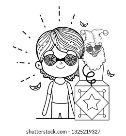 little boy with fools day surprise box and elf head