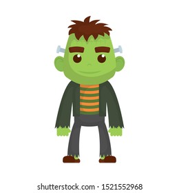 little boy with frankenstein costume character vector illustration design