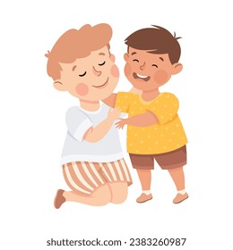 Little Boy Friend Hugging Together Feel Happy Vector Illustration