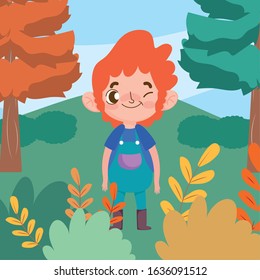 little boy gesture facial expression character cartoon outdoors theme vector illustration