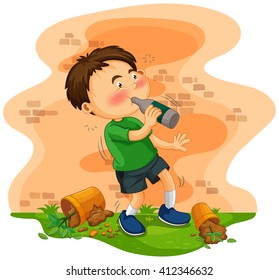 Little boy getting drunk illustration