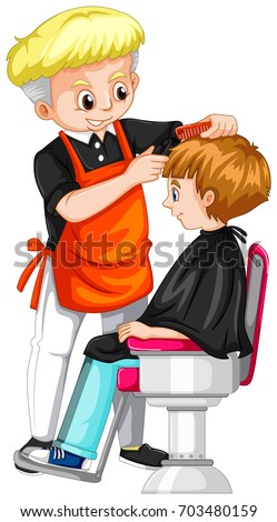 Little boy getting haircut at barber illustration