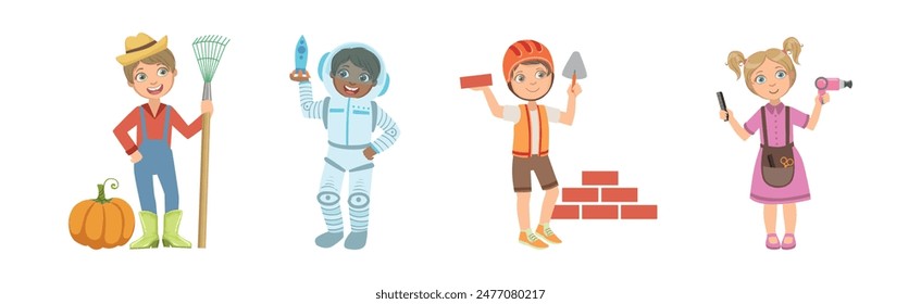 Little Boy and Girl Character in Professional Uniform Vector Set