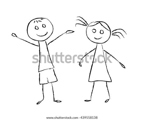 Little Boy Girl Charcoal Sketch Style Stock Vector Royalty