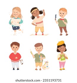 Little Boy and Girl with Different Type of Behavior Vector Set