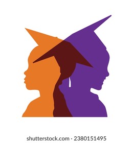 little boy and girl graduate face silhouette, kids graduation silhouette. children's graduation ceremony silhouette, children's education
