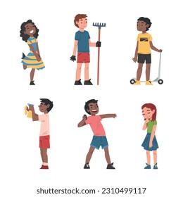 Little Boy and Girl Having Good and Bad Manner Vector Set