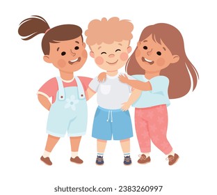 Little Boy and Girl Hugging as Friends Feel Happy Vector Illustration