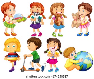 Little Boy And Girl Playing With Toys Illustration