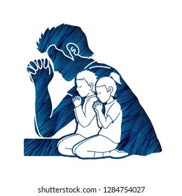 Little boy and girl prayer, Praise to the Lord , Double exposure graphic vector