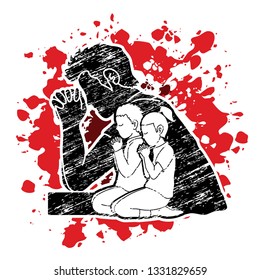 Little boy and girl prayer, Praise to the Lord, Double exposure graphic vector