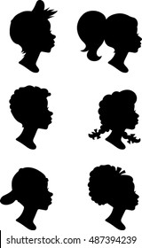 Little Boy and Girl Profile Silhouettes - Vector Illustration 