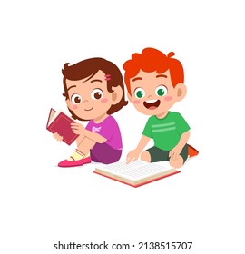 Little Boy Girl Read Book Together Stock Vector (Royalty Free ...