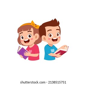 little boy and girl read book together
